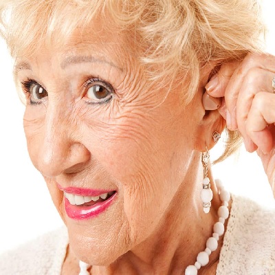 Top Brand Hearing Aids - Older Lady Wearing Hearing Aids